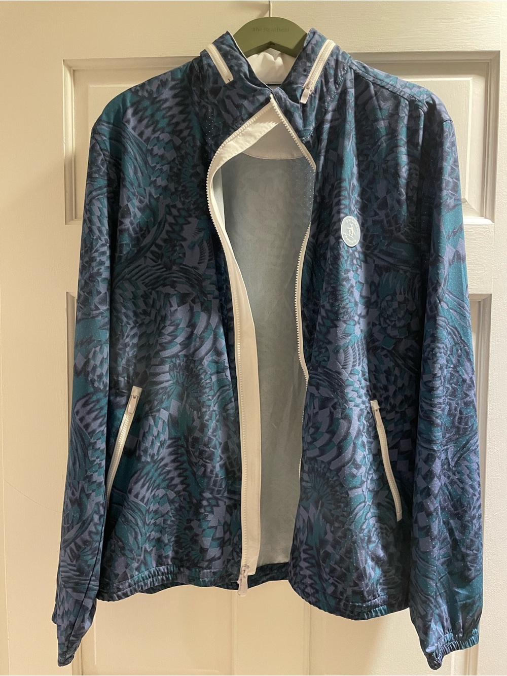Original Penguin Navy and Teal Groovy Printed Hooded Windbreaker